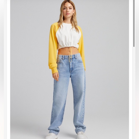 Bershka Sweaters - Bershka Zara yellow/white cropped sweatshirt size small